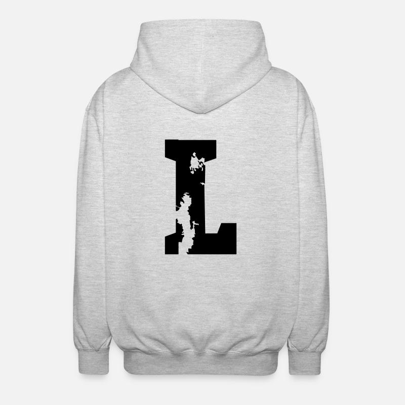 L - Buchstabe - Unisex Kapuzenjacke - Hellgrau meliert