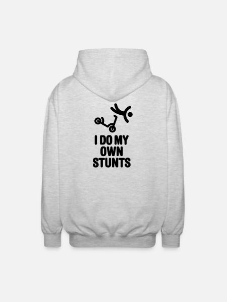 Ik doe mijn eigen stunts stunt scooter scootering trucs - Uniseks zip hoodie - lichtgrijs gemêleerd