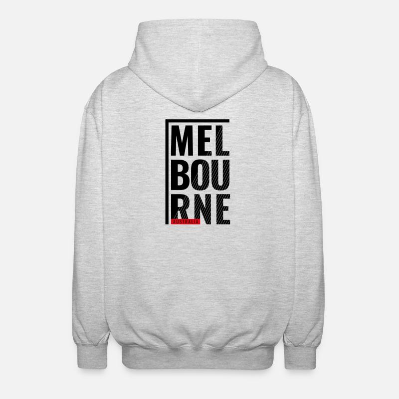 Melbourne, Australie, Conception typographique - Veste à capuche unisexe - gris clair chiné
