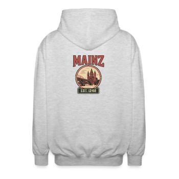 Mainz Skyline-Vintage City Design - Unisex Hooded Jacket - light heather grey - Back - AI Model Male 185 light (185cm)