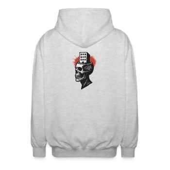Gedanken aus Beton - Unisex Kapuzenjacke - Hellgrau meliert - Hinten - AI Model Male 185 light (185cm)
