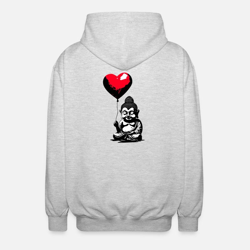 Buddha mit Herz Luftballon - Heartful Creatures - Unisex Kapuzenjacke - Hellgrau meliert