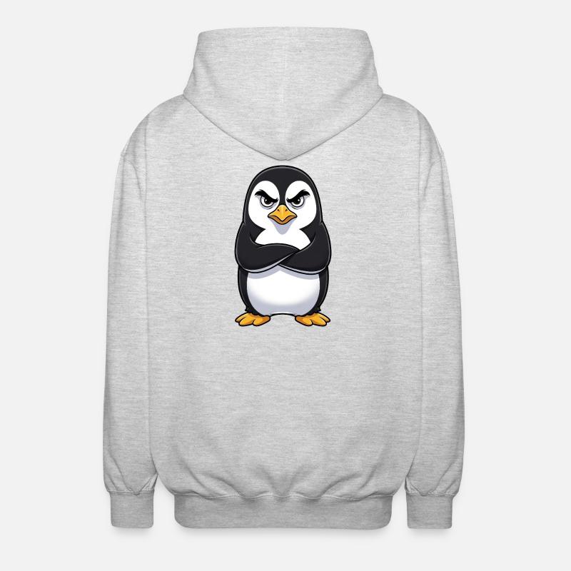Grumpy Penguin Cartoon Sour Grumpy Annoyed - Unisex Hooded Jacket - light heather grey