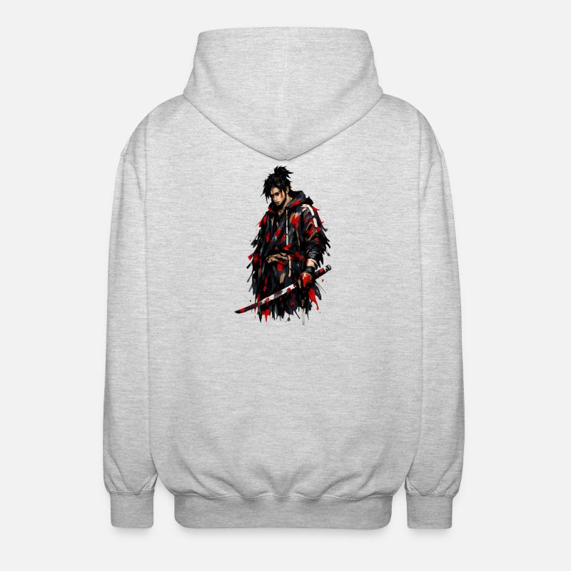 Roter Schatten Samurai - Unisex Kapuzenjacke - Hellgrau meliert