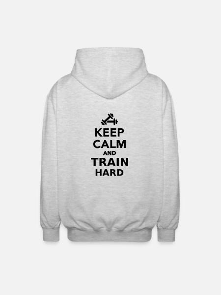 Keep calm and Train Hard - Unisex Hooded Jacket - light heather grey