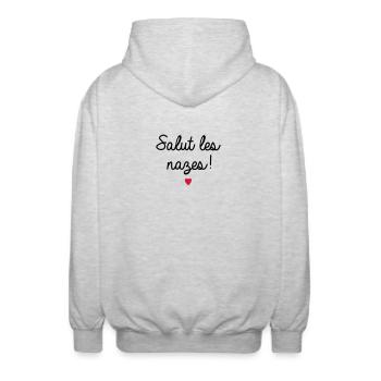 salut les nazes - Veste à capuche unisexe - gris clair chiné - Dos - AI Model Male 185 light (185cm)