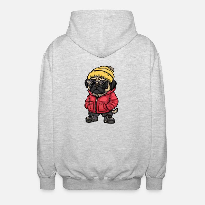 Mops Hund Cool Comic - Unisex Kapuzenjacke - Hellgrau meliert