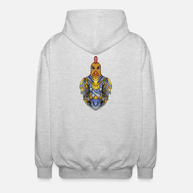 Knight Chicken with Armor Crusader - Unisex Hooded Jacket - light heather grey