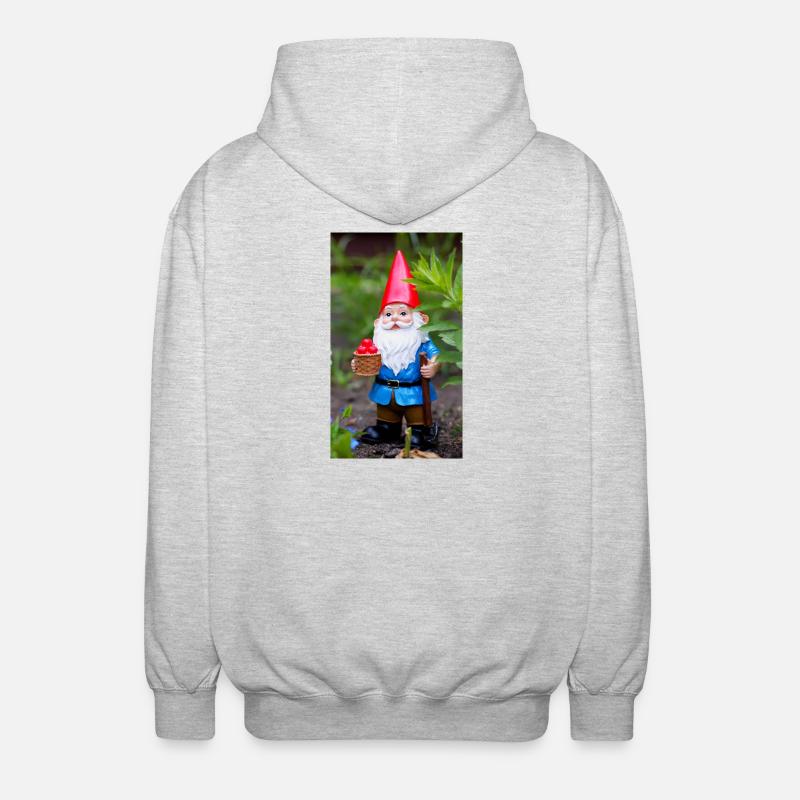 Gartengnom mit Korb - Unisex Kapuzenjacke - Hellgrau meliert
