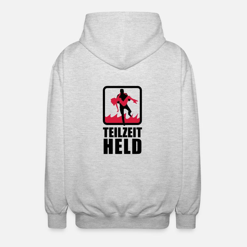 Teilzeit Held mit Flammen - Unisex Kapuzenjacke - Hellgrau meliert