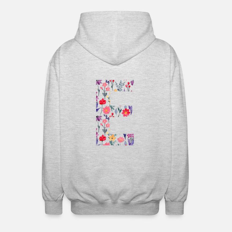Personalisierter Blumenbuchstabe E - Geschenkidee - Unisex Kapuzenjacke - Hellgrau meliert