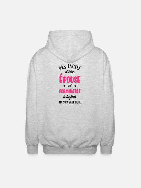 Epouse - Mariée - Mariage - Couple - Amour - Unisex Hooded Jacket - light heather grey
