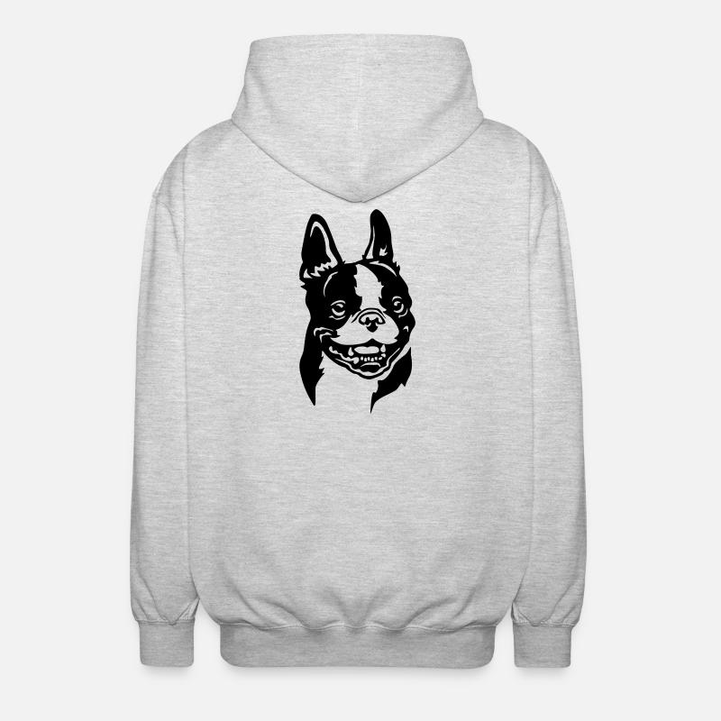Boston Terrier Kopf - Unisex Kapuzenjacke - Hellgrau meliert