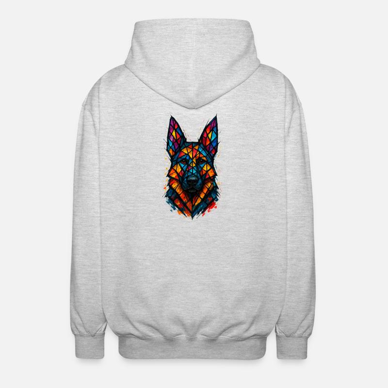 Deutscher Schäferhund Buntglaskunst - Unisex Kapuzenjacke - Hellgrau meliert