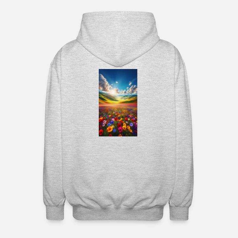 Rainbow meadow in sunlight - Unisex Hooded Jacket - light heather grey