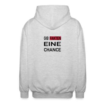 Gib Fakten eine Chance - Unisex Kapuzenjacke - Hellgrau meliert - Hinten - AI Model Male 185 light (185cm)