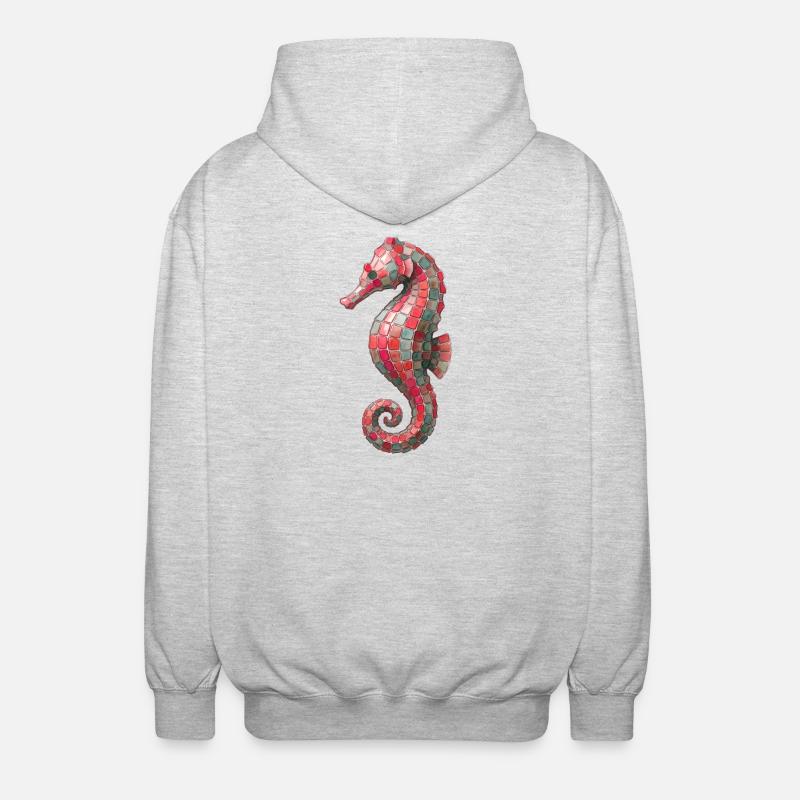 Seepferdchen Mosaik - Maritimes Kunst-Design - Unisex Kapuzenjacke - Hellgrau meliert