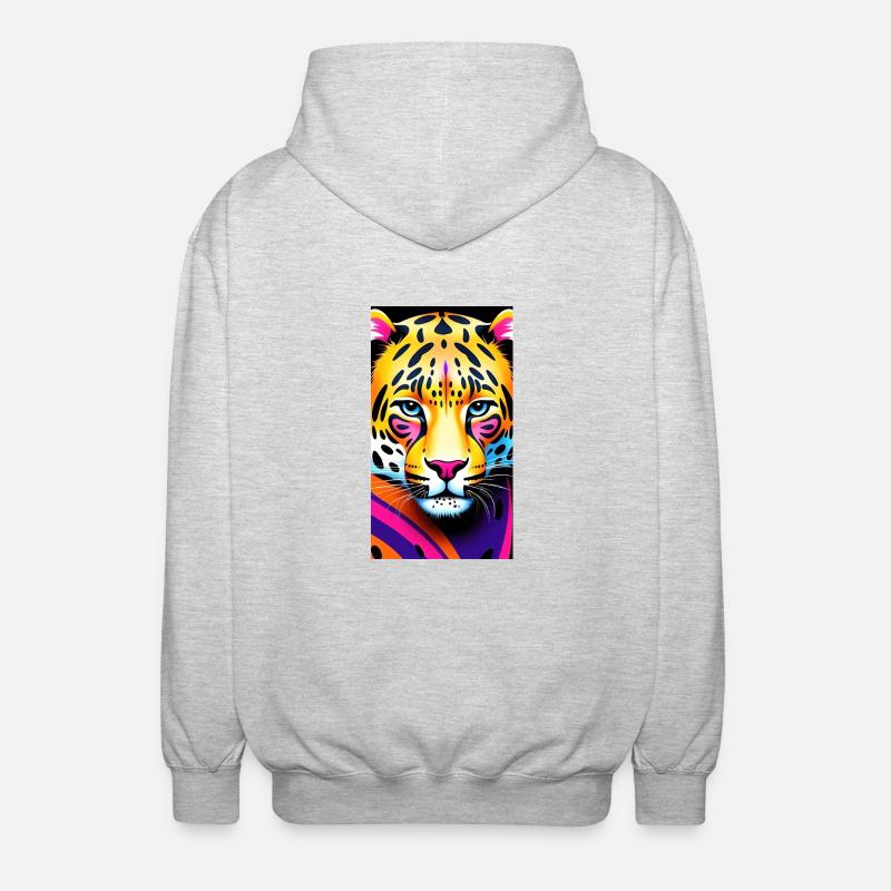Leopard Front 1 - Unisex Kapuzenjacke - Hellgrau meliert
