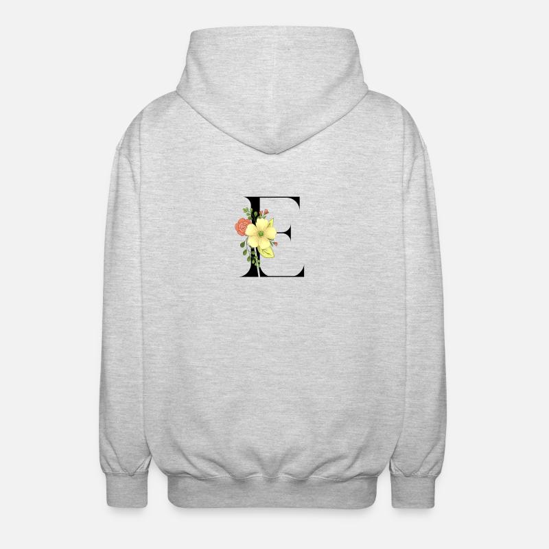 Eleganter Buchstabe 'E' mit Blumen - Unisex Kapuzenjacke - Hellgrau meliert