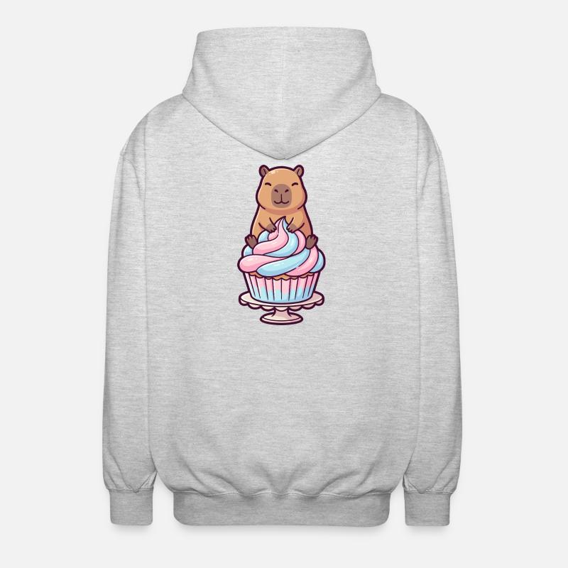 Capybara auf Cupcake-Torte süßes Motiv - Unisex Kapuzenjacke - Hellgrau meliert
