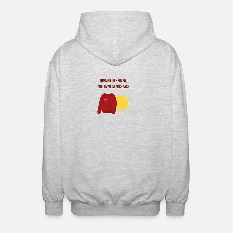 Sommer im Herzen, Pullover im Rucksack - Unisex Kapuzenjacke - Hellgrau meliert