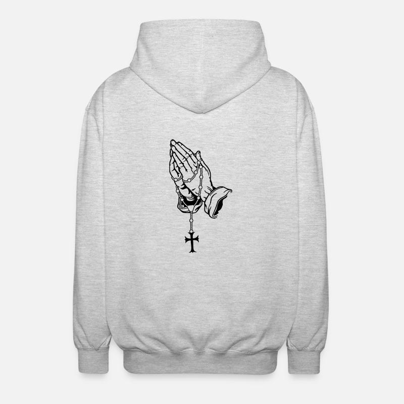 Praying Hands with Rosenkranz Basic - Unisex Hooded Jacket - light heather grey