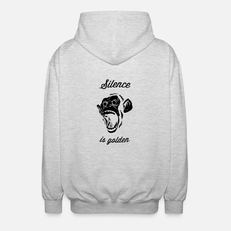 Silence is golden, Affe, Chimpanse, Brüllaffe,Chef - Unisex Kapuzenjacke - Hellgrau meliert