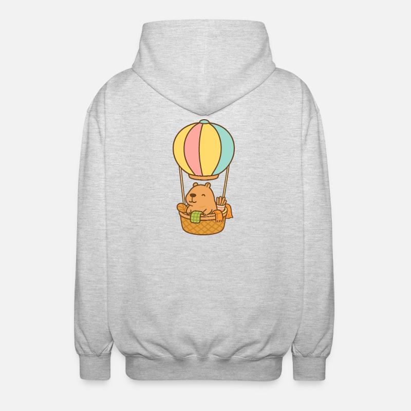 Capybara en montgolfière – doux et détendu 🎈 - Veste à capuche unisexe - gris clair chiné