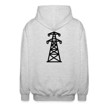 electricity pylon - Unisex Hooded Jacket - light heather grey - Back - AI Model Male 185 light (185cm)