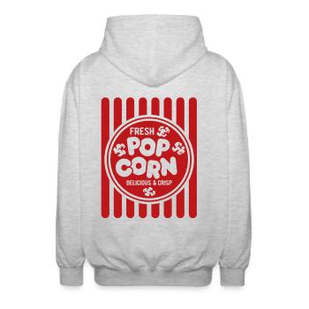 Fresh Popcorn - Crispy & Delicious - Gift - Unisex Hooded Jacket - light heather grey - Back - AI Model Male 185 light (185cm)