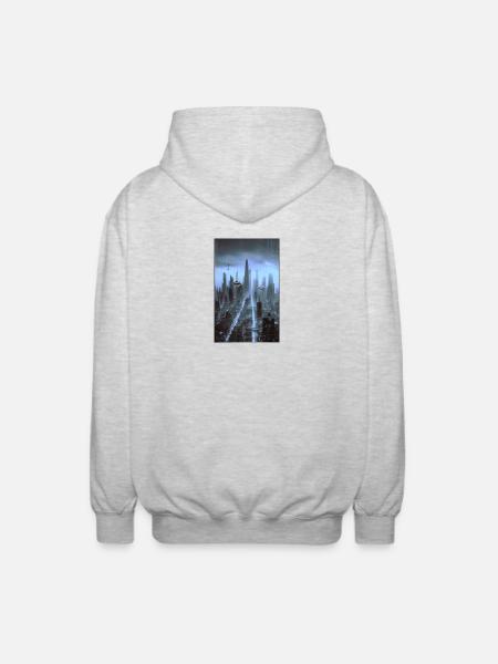 Futuristic cityscape at night - Unisex Hooded Jacket - light heather grey