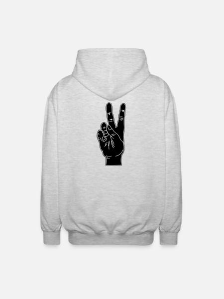 Black hand gesture peace - Unisex Hooded Jacket - light heather grey