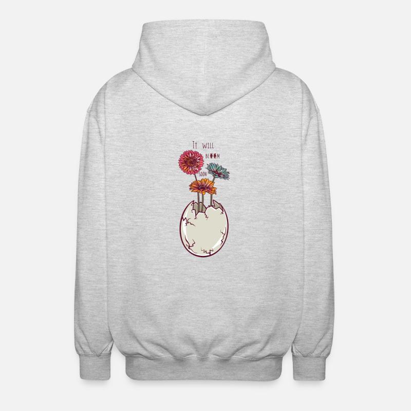 Blooming egg - eggshell - flowers - Unisex Hooded Jacket - light heather grey