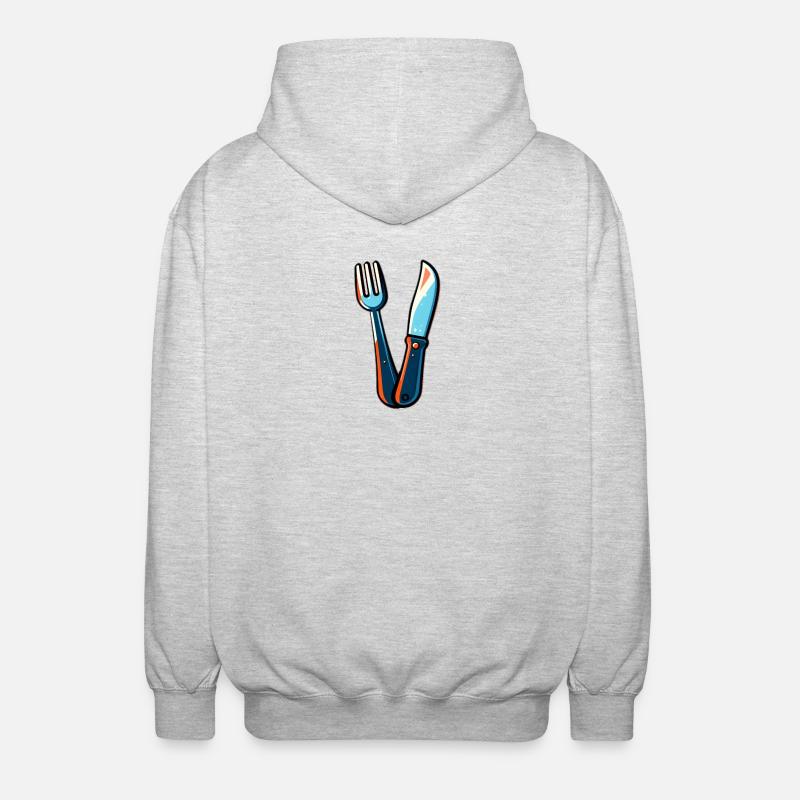 Besteck Messer Gabel bunt - Unisex Kapuzenjacke - Hellgrau meliert