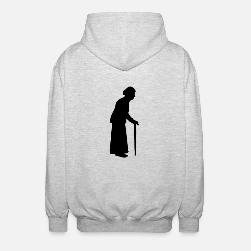 Nonna vecchio con una bastone da passeggio di cann - Felpa unisex con cappuccio - grigio chiaro melange