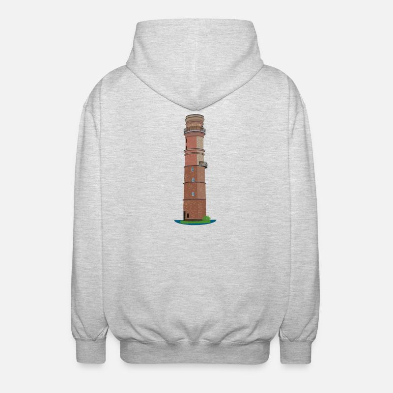 Old lighthouse Travemünde without text, drawing - Unisex Hooded Jacket - light heather grey
