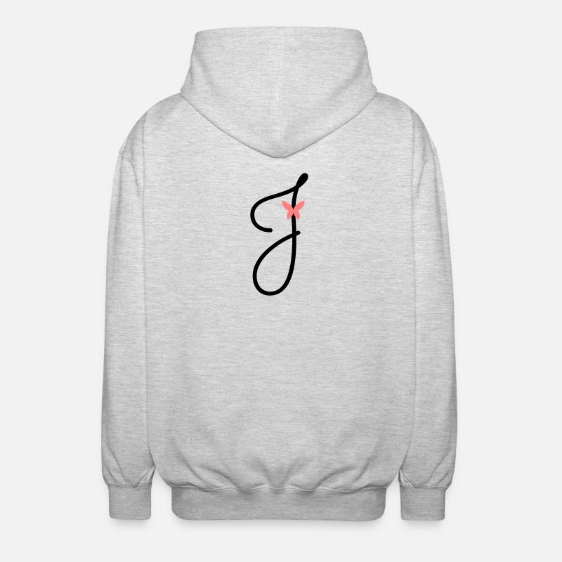 Letter J Butterfly Letter - Unisex Hooded Jacket - light heather grey