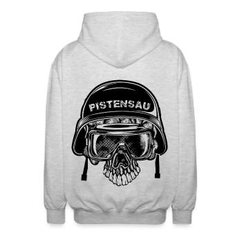 Pistensau Totenkopf Abfahrt Ski Urlaub - Unisex Kapuzenjacke - Hellgrau meliert - Hinten - AI Model Male 185 light (185cm)