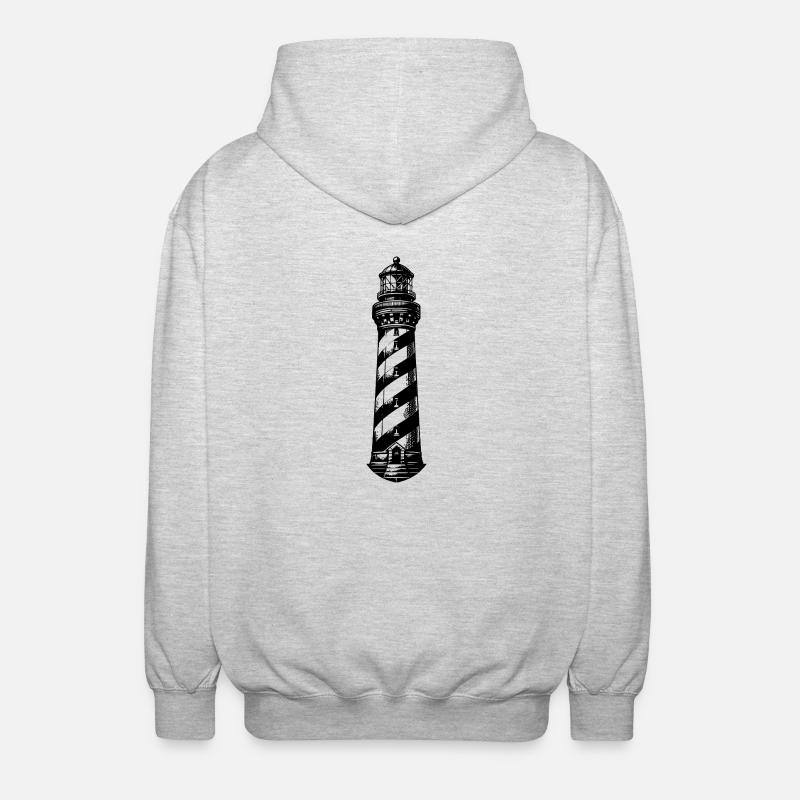 Striped lighthouse on the coast - Unisex Hooded Jacket - light heather grey