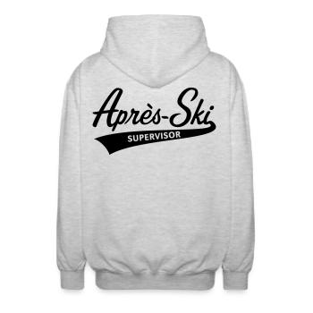 Après-Ski – Supervisor (Schriftzug Apres Ski / B) - Unisex Kapuzenjacke - Hellgrau meliert - Hinten - AI Model Male 185 light (185cm)