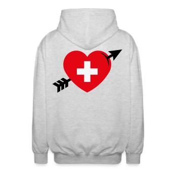 Herz Mit Schweizerkreuz Und Pfeil (Schweiz / 3C) - Unisex Kapuzenjacke - Hellgrau meliert - Hinten - AI Model Male 185 light (185cm)