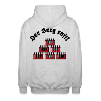 XDer Berg Ruft! (Bier Bierkästen Bierkisten / Rot) - Unisex Kapuzenjacke - Hellgrau meliert - Hinten - AI Model Male 185 light (185cm)