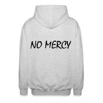 No mercy - Unisex Hooded Jacket - light heather grey - Back - AI Model Male 185 light (185cm)