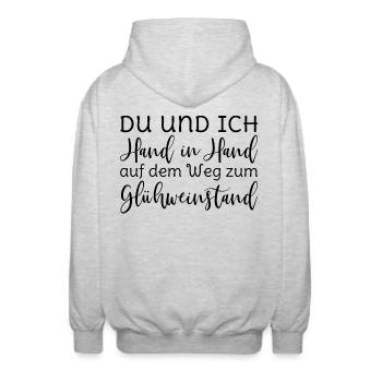 Glühwein - Du und ich Hand in Hand Glühweinstand - Unisex Kapuzenjacke - Hellgrau meliert - Hinten - AI Model Male 185 light (185cm)