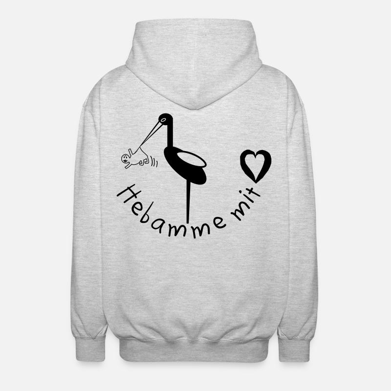 Hebamme mit Herz Storch - Unisex Kapuzenjacke - Hellgrau meliert