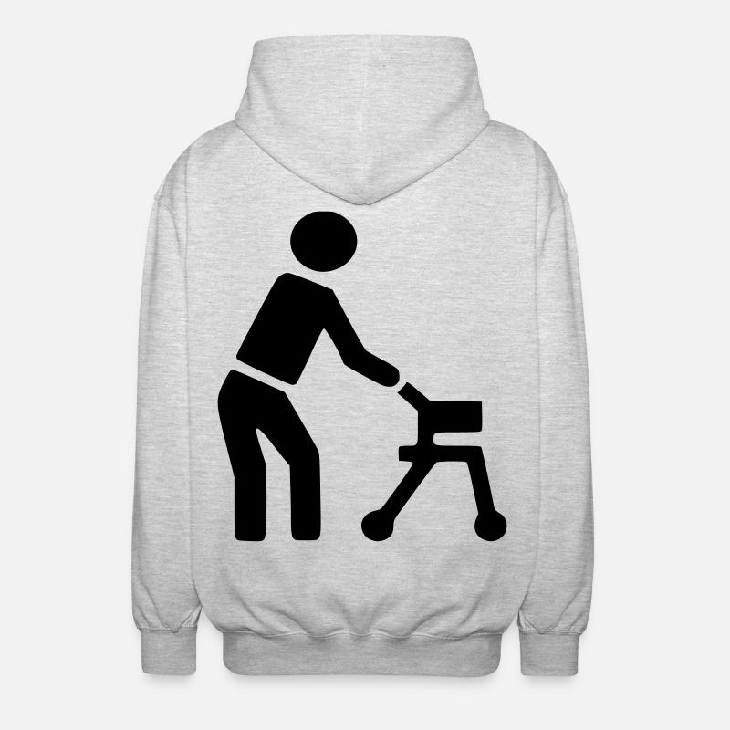 Personne handicapée derrière le déambulateur # - Veste à capuche unisexe - gris clair chiné