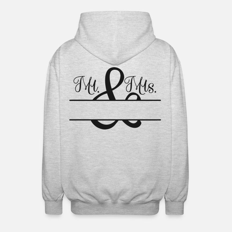 Mr. & Mrs. + Nom à personnaliser - Veste à capuche unisexe - gris clair chiné