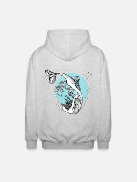 havfrue havfrue illustration pige vand lol - Unisex hættejakke. - lysegrå meleret