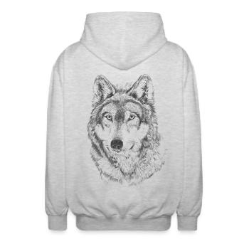 Wolf - Unisex Kapuzenjacke - Hellgrau meliert - Hinten - AI Model Male 185 light (185cm)
