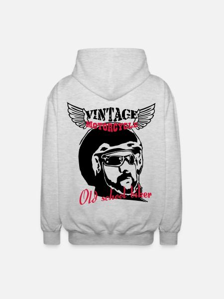 Old Biker Motorcycle 1 - Unisex Kapuzenjacke - Hellgrau meliert
